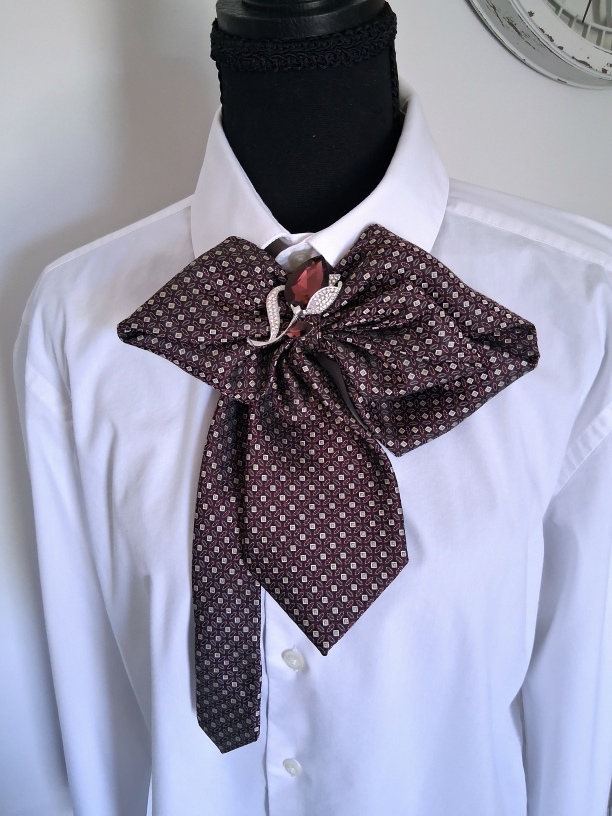 Upcycled Mens Necktie Necklace – Burgundy Geometric