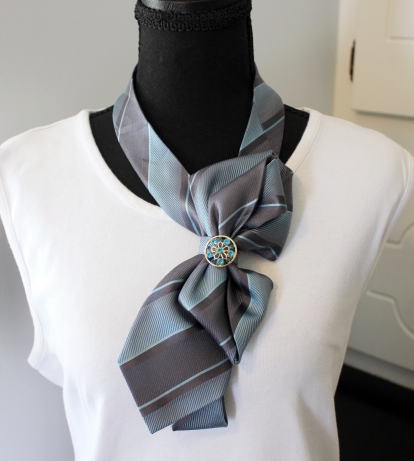 Upcycled Mens Necktie Necklace – Blue and Gray Stripe